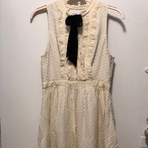 NWOT J. Crew Cream Swiss Dot Dress w/ Black Tie
